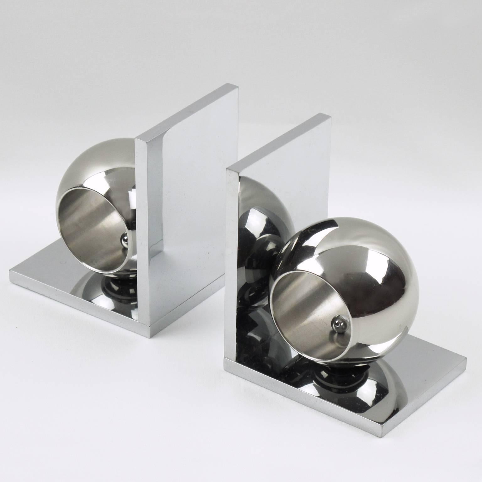Industrial Machine Age French Art Deco Pair of Chrome Bookends 2