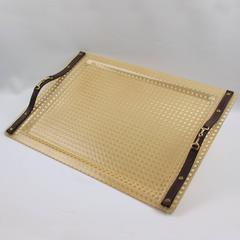 Mid-Century Modernist Lucite, Rattan & Leather Serving Tray, Italy, circa 1970s