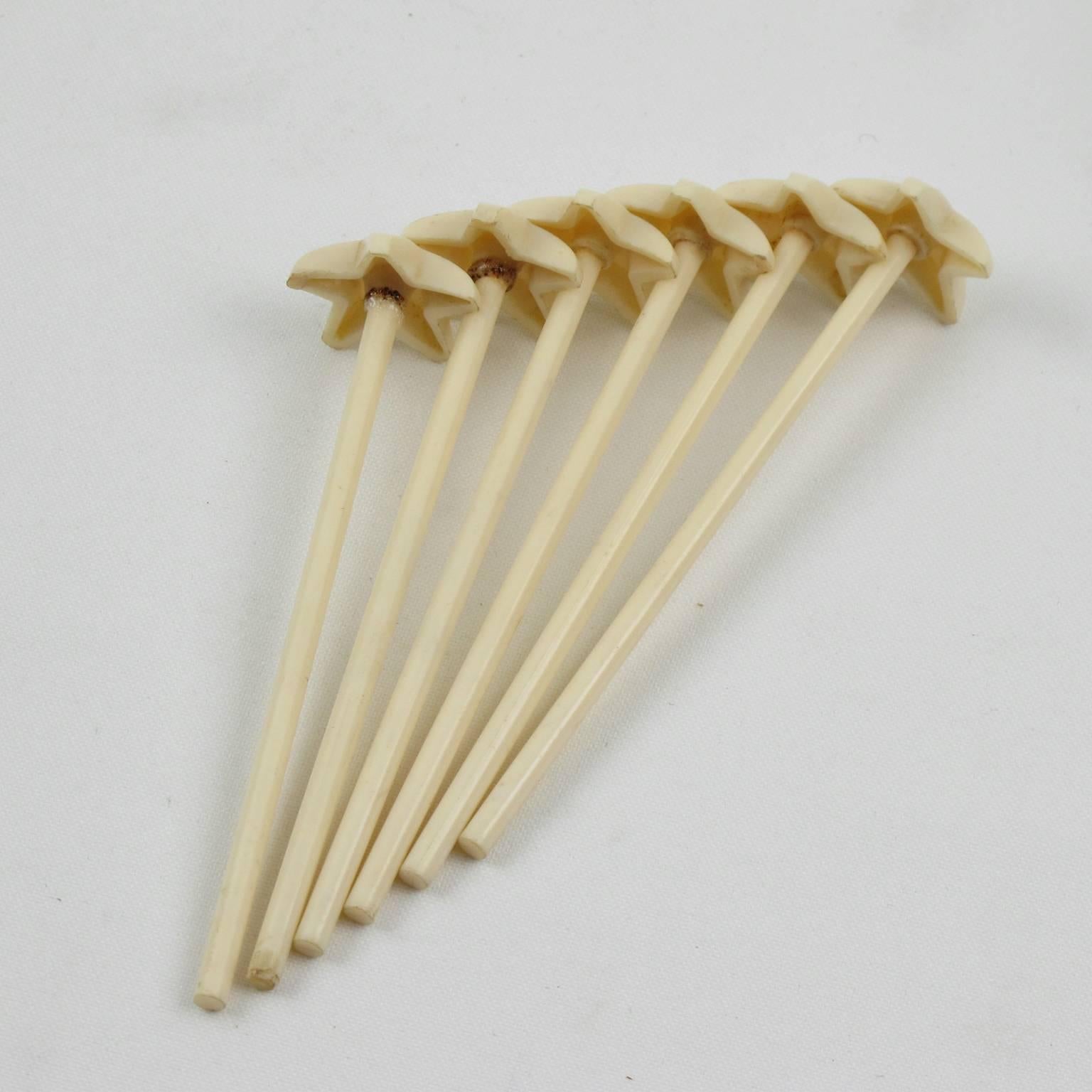 Art Deco Macassar and Sterling Champagne Cork Cocktail Swizzle Sticks Stirrer In Good Condition In Atlanta, GA