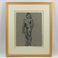 André Lhote School Cubist Nude Female Pencil Drawing on Gray Paper, 1948