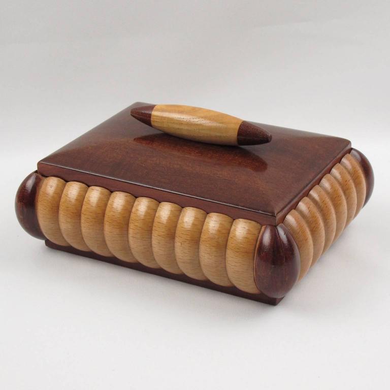 French Art Deco Mahogany and Lemon Tree Wood Decorative Box, circa 1940s at 1stDibs