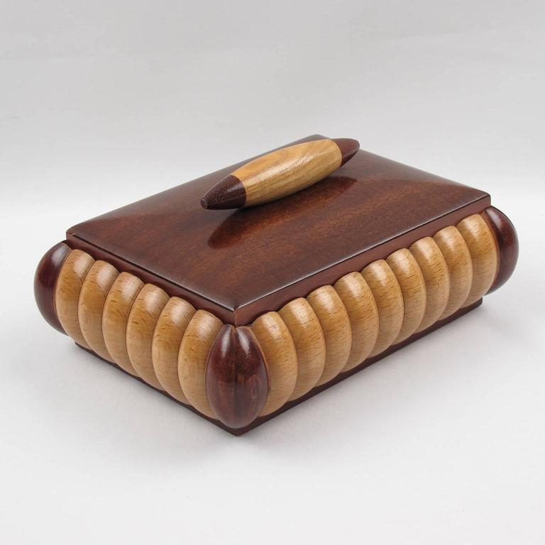 French Art Deco Mahogany and Lemon Tree Wood Decorative Box, circa 1940s at 1stDibs