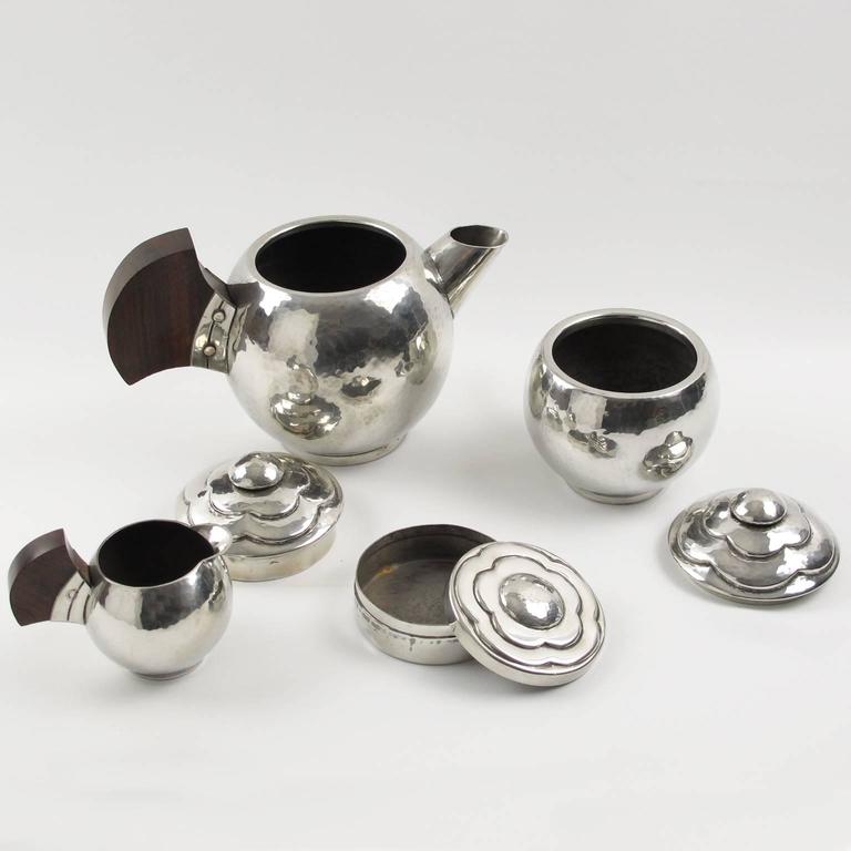 French Art Deco Polished Pewter Tea or Coffee Set by PierreLucien Du