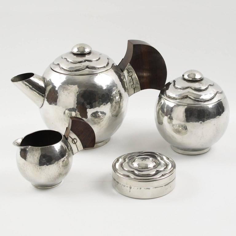 French Art Deco Polished Pewter Tea or Coffee Set by PierreLucien Du