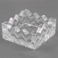 Lalique France Art Deco Square Crystal Ashtray Bowl Sudan Chevron Pattern