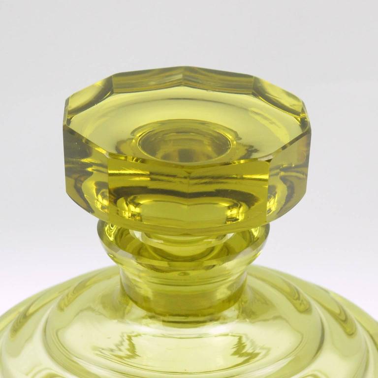 Art Deco Olive Oil Crystal Bohemian Liquor Decanter and Matching