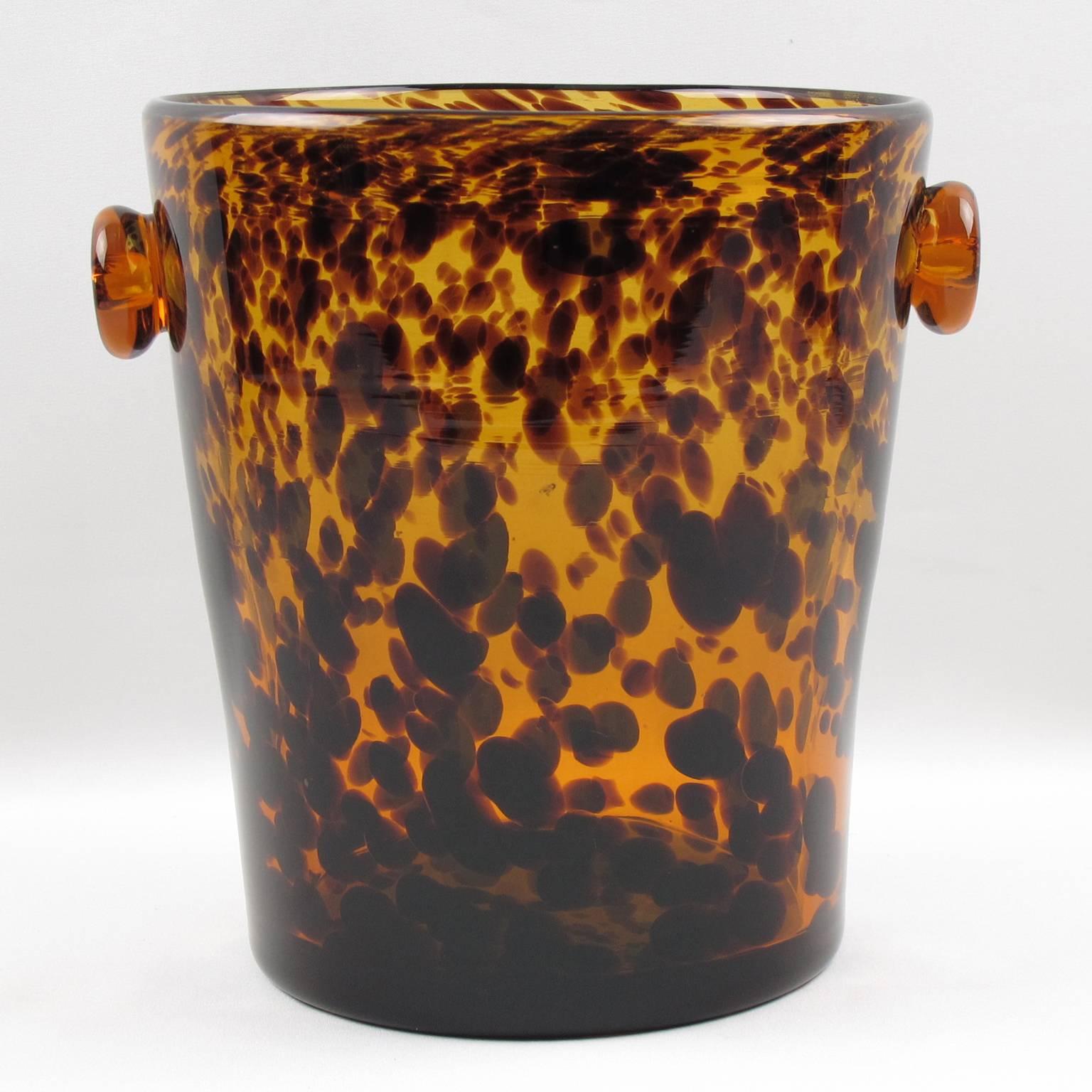 Mid-Century Modernist French designer Christian Dior glass Champagne or wine cooler-ice bucket. From the Dior Home collection mouth-blown in Empoli, Italy in the 1960s. Exclusive tortoise shell color flowing pattern. Polished pontil mark on the