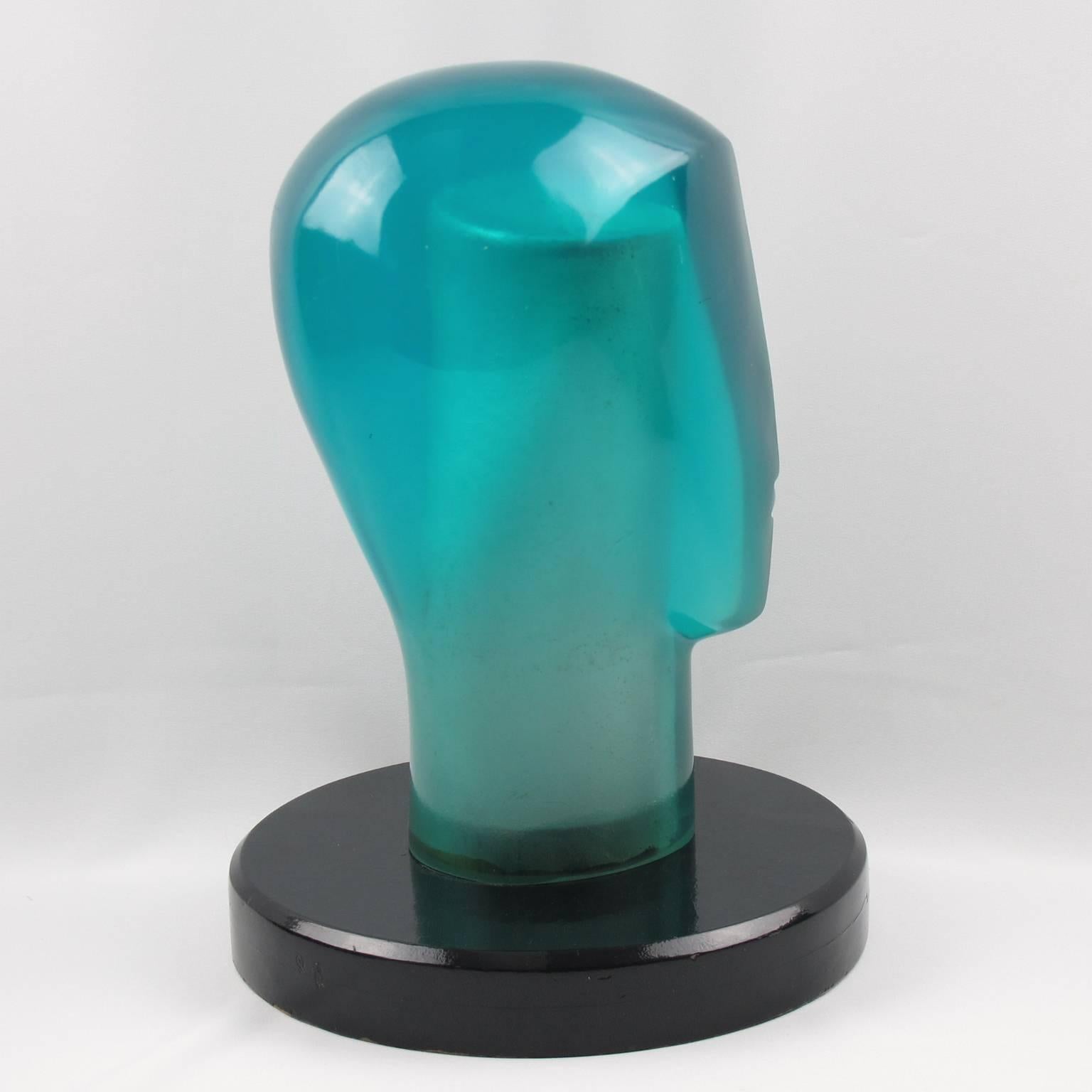 American Mid-Century Modernist Turquoise Blue Resin Model Sculpture Head, circa 1970s