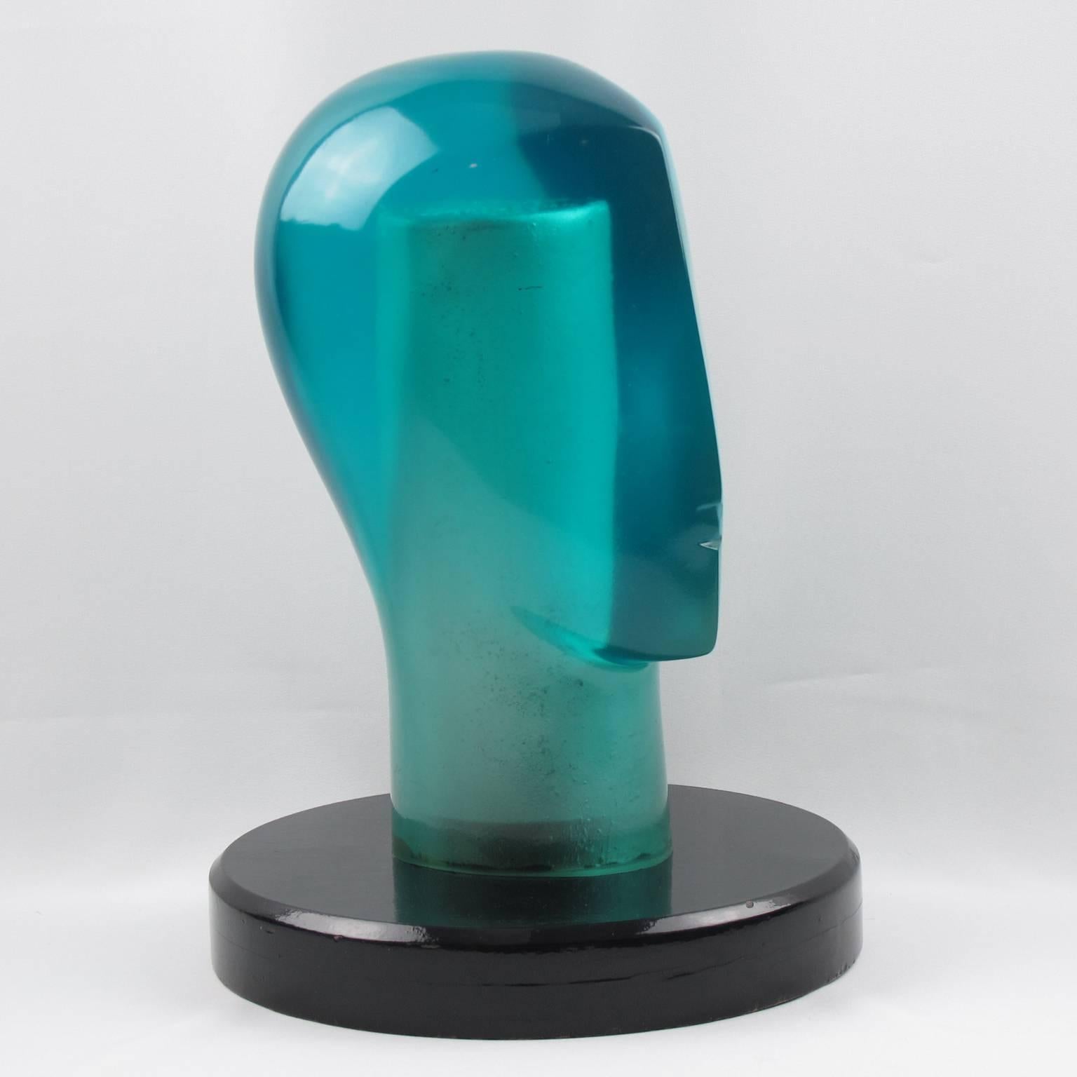 Late 20th Century Mid-Century Modernist Turquoise Blue Resin Model Sculpture Head, circa 1970s
