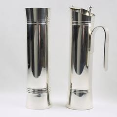 Italian Modernist Silver Plate Barware Set Cocktail Shaker and Martini Pitcher
