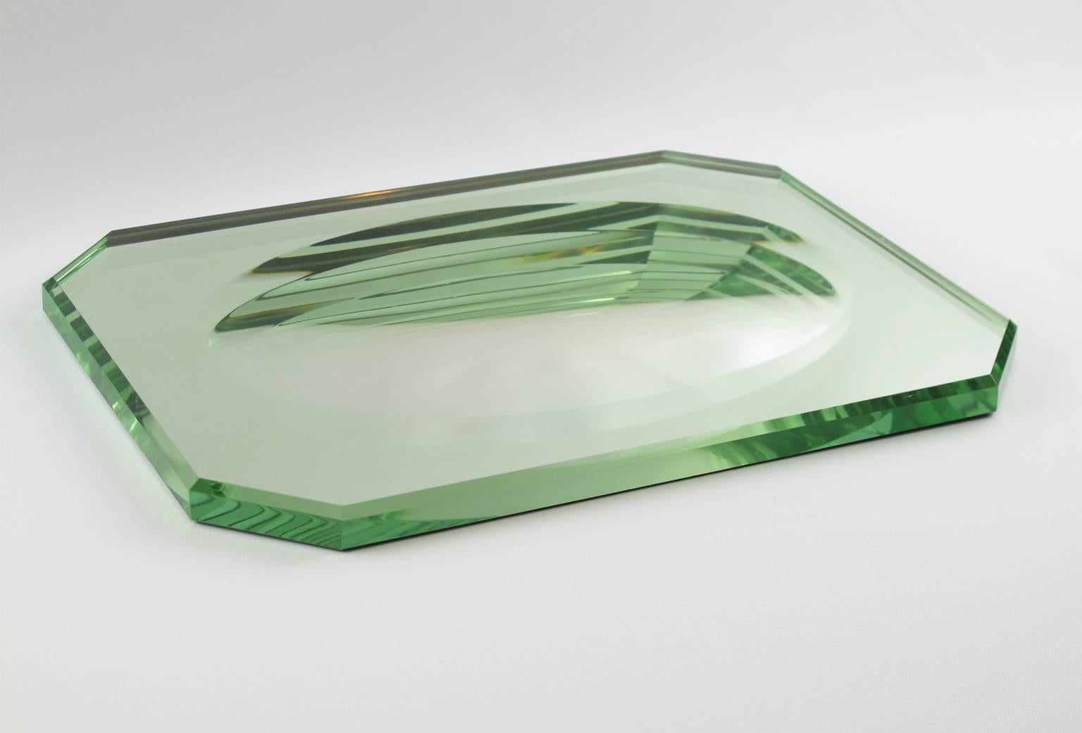 Etched French Art Deco Mirrored Glass Tray Platter Centrepiece by Jean Luce, 1930s
