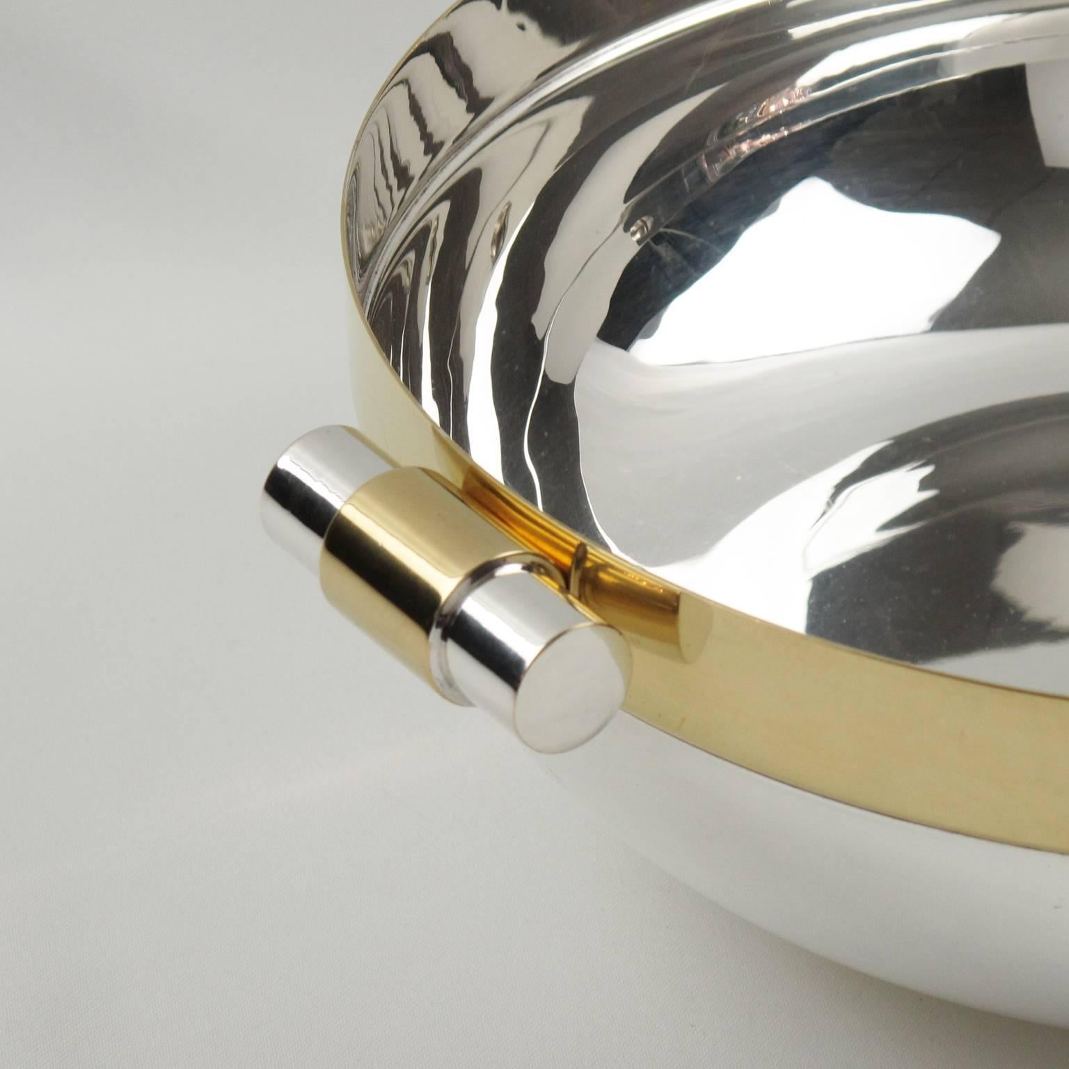 Mid-Century Modernist Brass and Chrome Centrepiece Serving Bowl, circa 1970s In Good Condition In Atlanta, GA