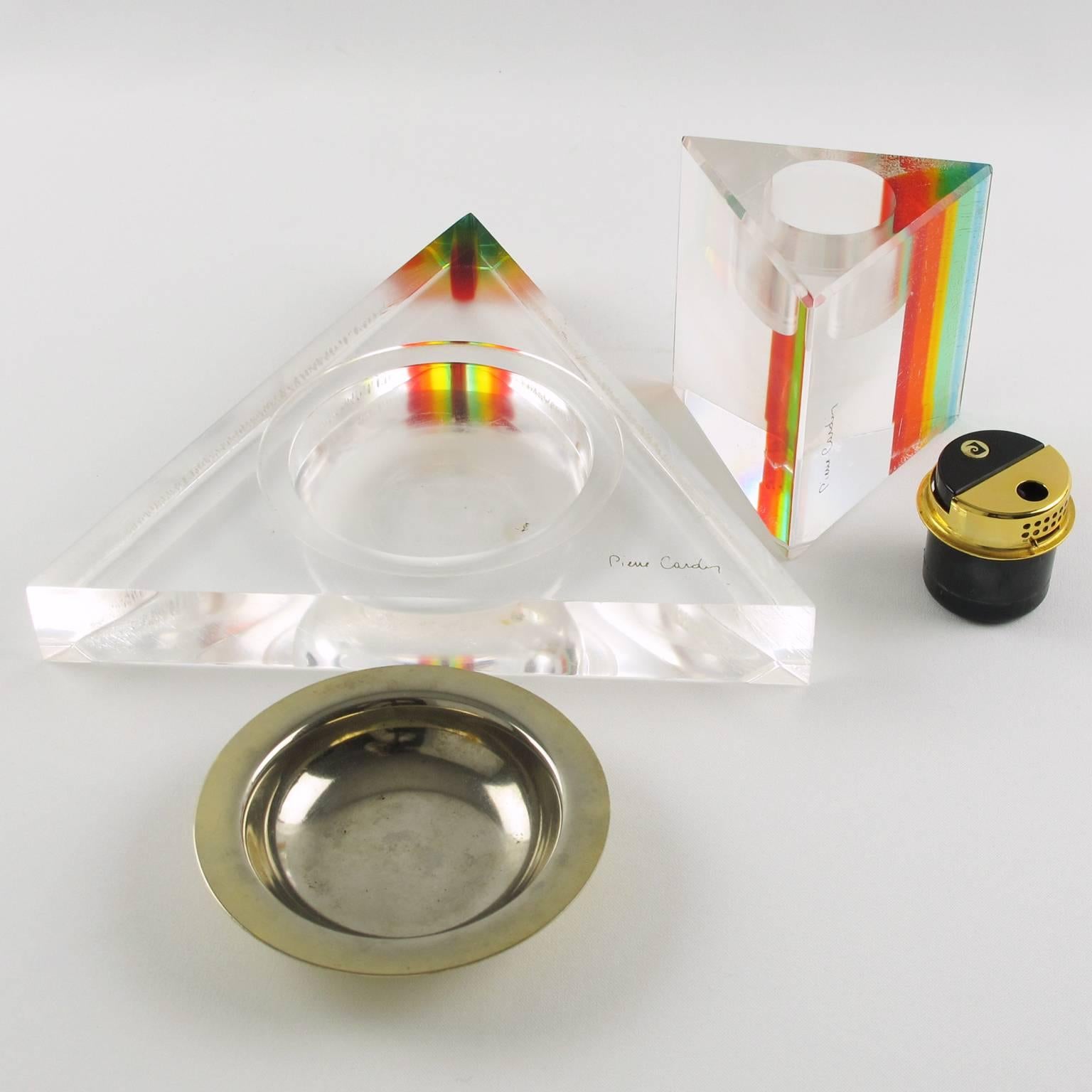 Mid-Century Modern Lucite Smoking Set Ashtray & Lighter by Pierre Cardin, 1970s 3