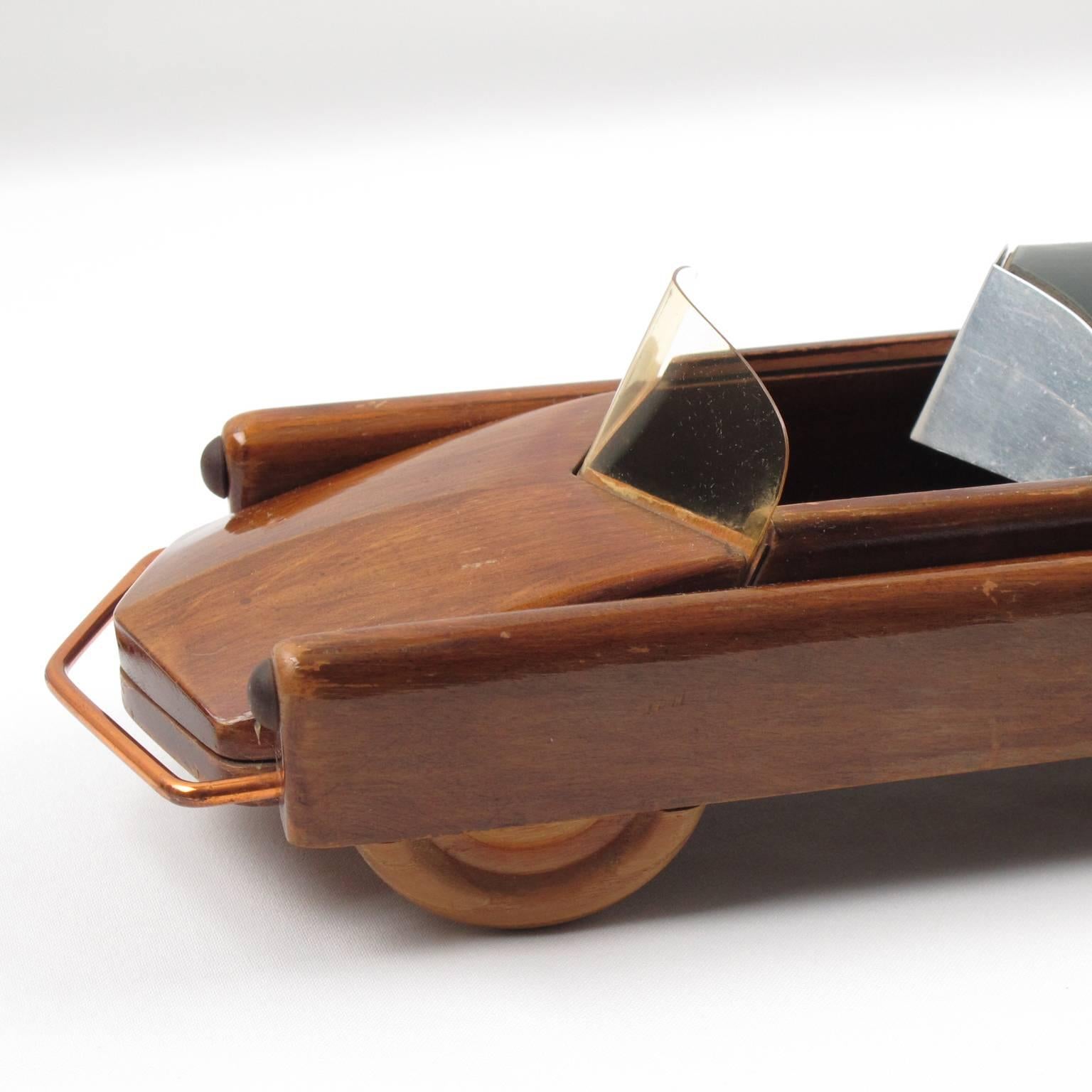 Rare Mid-Century French Wooden Box Citroen DS Model Car Design 1