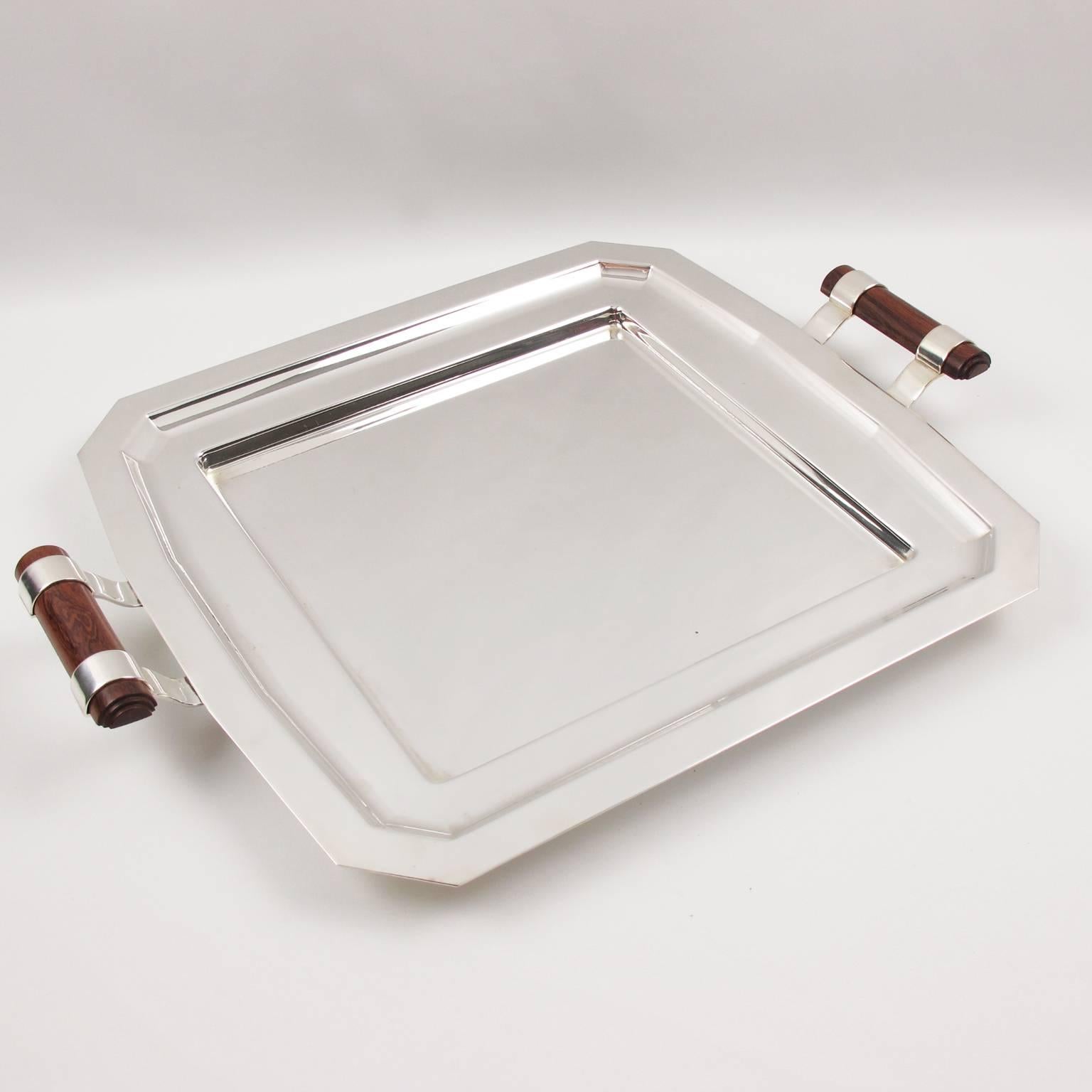 Mid-20th Century French Art Deco Hors D'oeuvres Barware Silver Plate Serving Tray & Dishes, 1930s