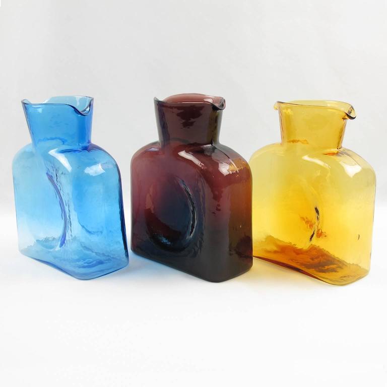 Mid-Century Set of Three Double Spouted Pitchers Decanters by Blenko ...