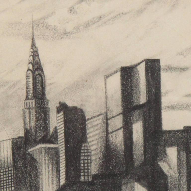 Cubist New York Cityscape Charcoal Drawing at 1stDibs
