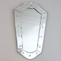 French Deco Venetian Style Mirror, circa 1940s, Geometric Beveling and Etching
