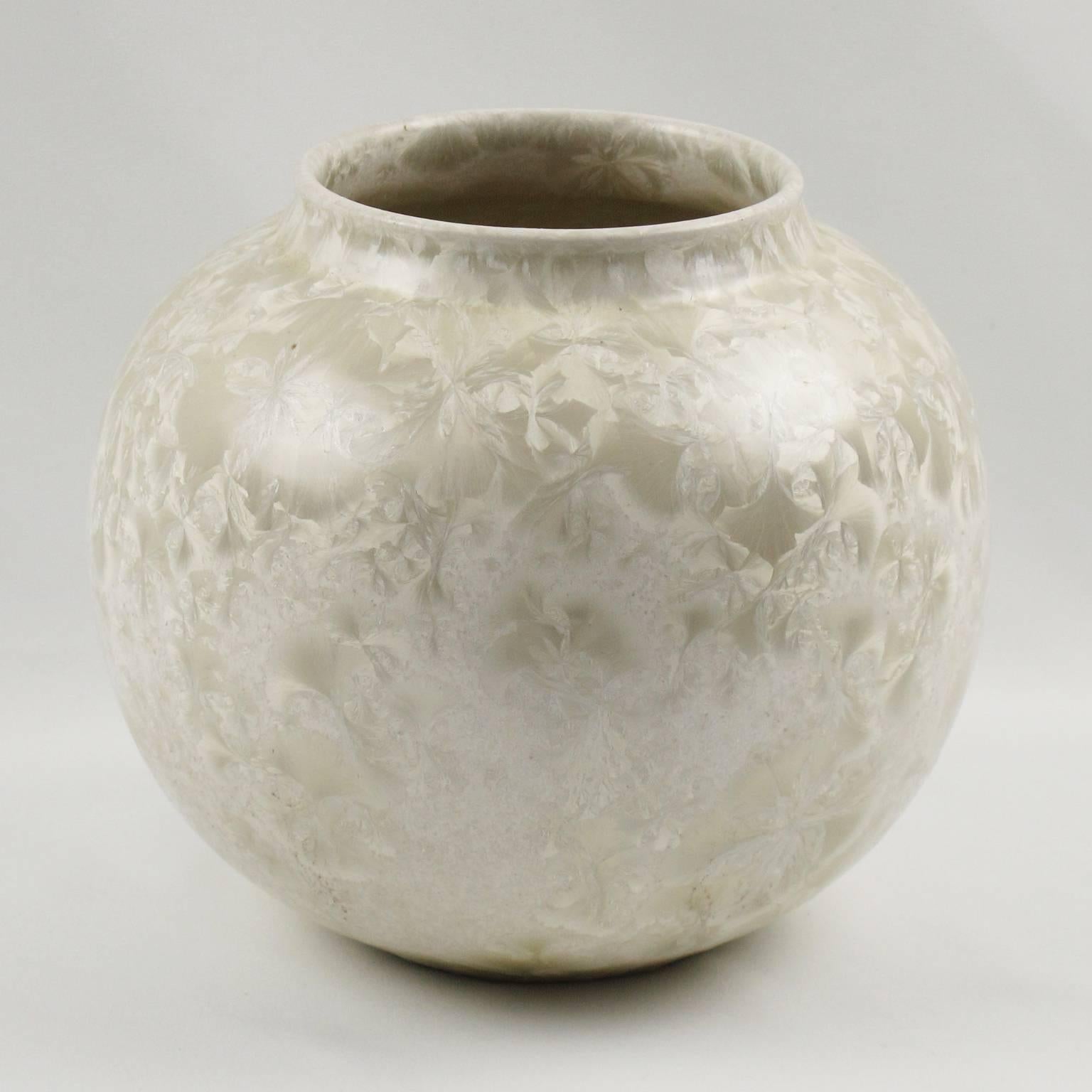 French Set of Four Crystal Glazed Pottery Vase by Serafino Ferraro, Vallauris 1