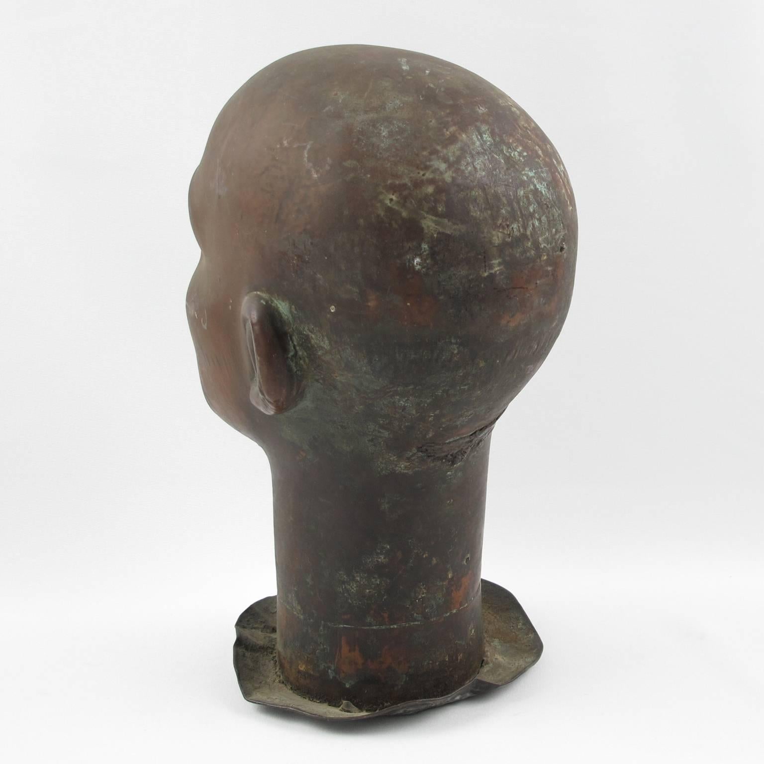 20th Century French Industrial Copper Doll or Model Head Factory Mold for Curiosity Cabinet