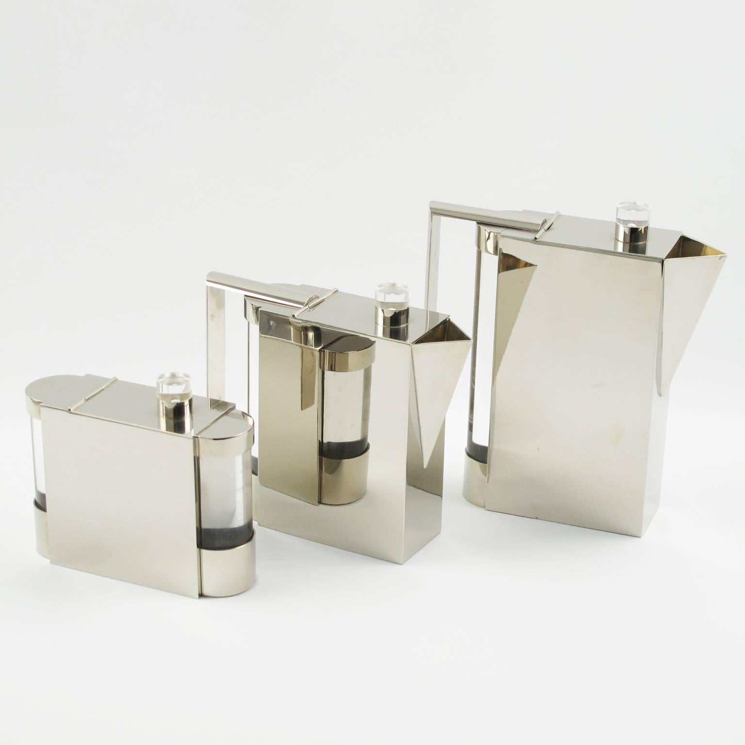 Stainless Steel Italian Montagnani Steel and Lucite Memphis Tea Set by Punto Bacola
