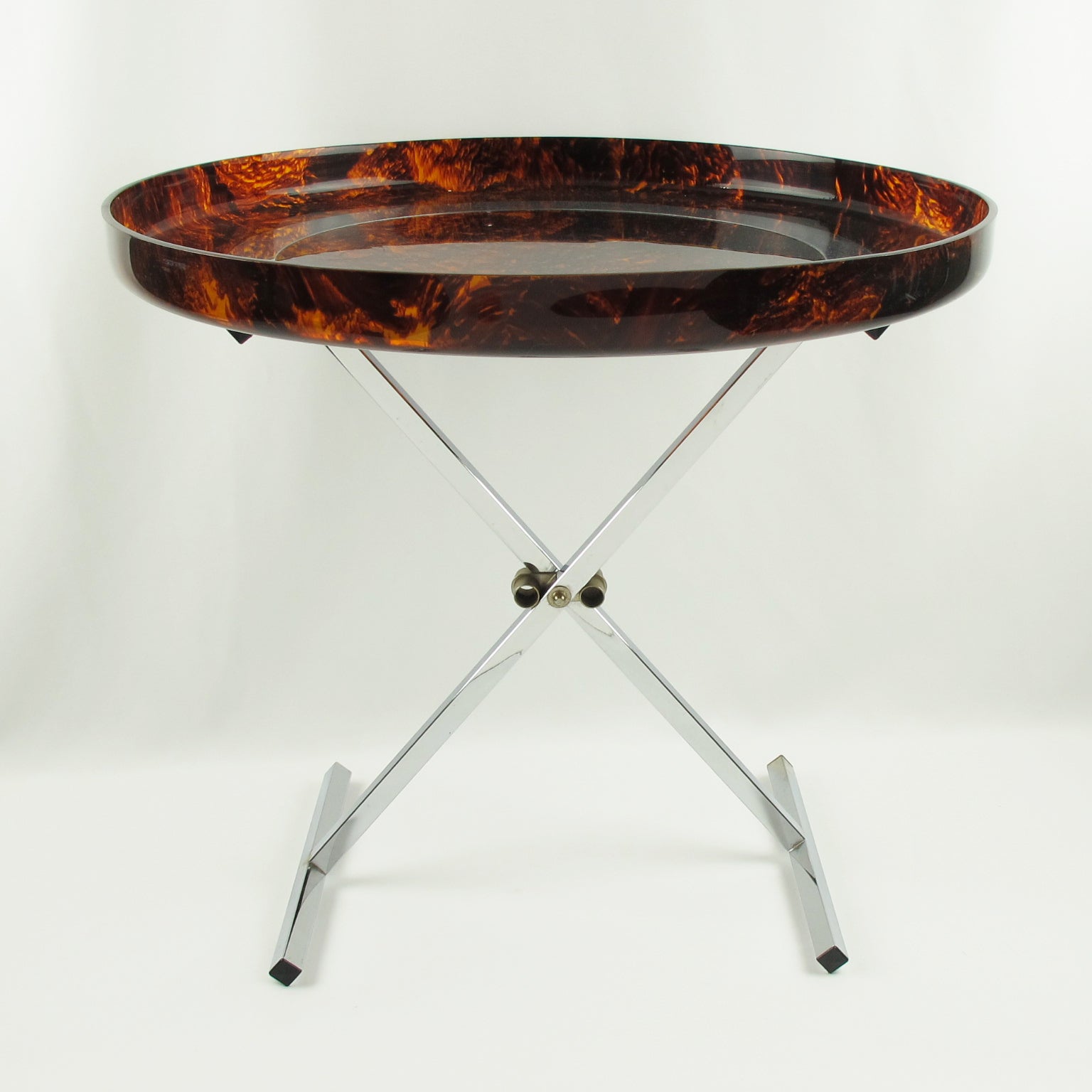 Mid Century Modern Folding Tray Table Tortoise Lucite And Chrome, Italy, Mid Century Modern Folding Tray Table Tortoise Lucite And Chrome, Italy,