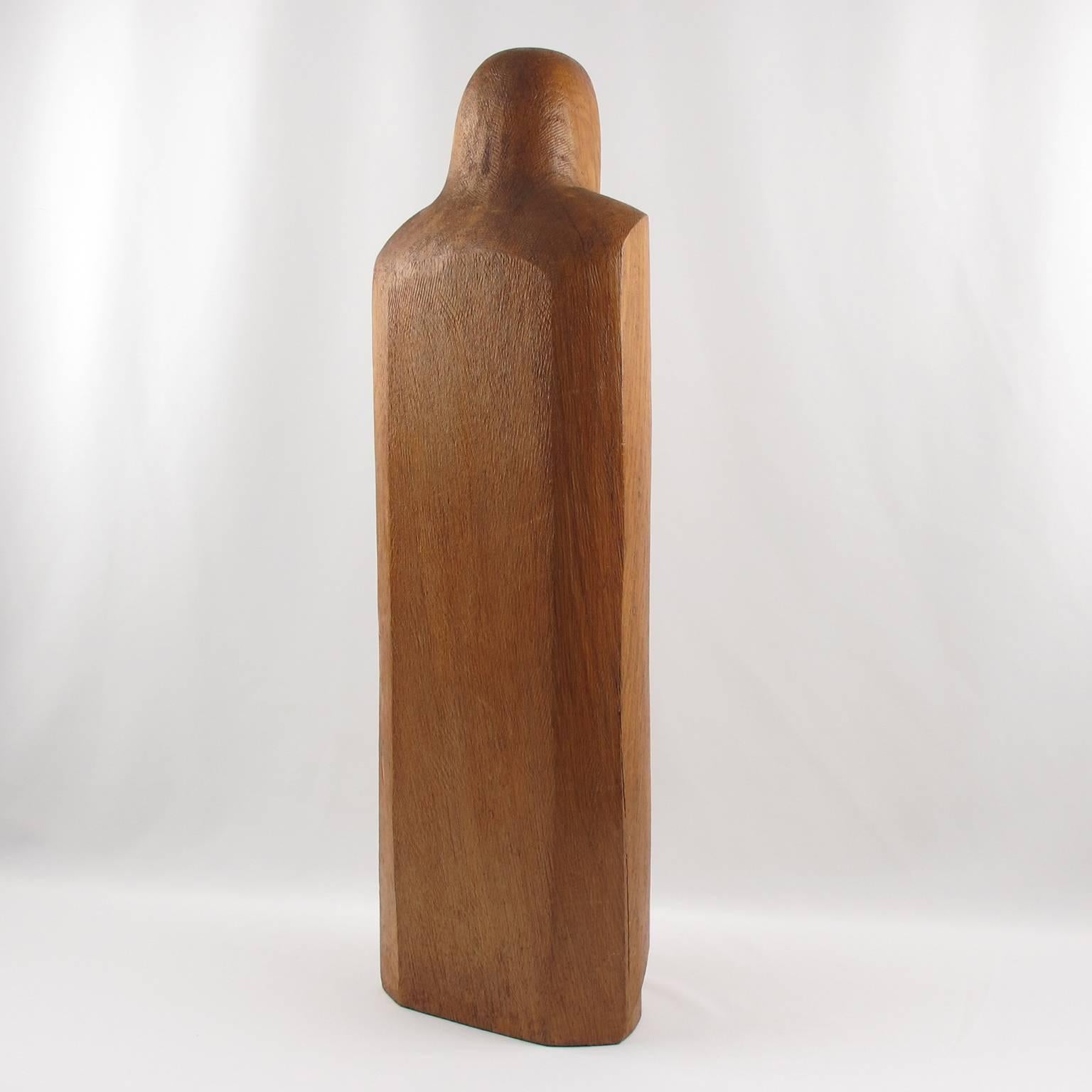 Luxembourgish Rare Wood Sculpture Monk or Knight Design by Wenzel Profant, circa 1950s