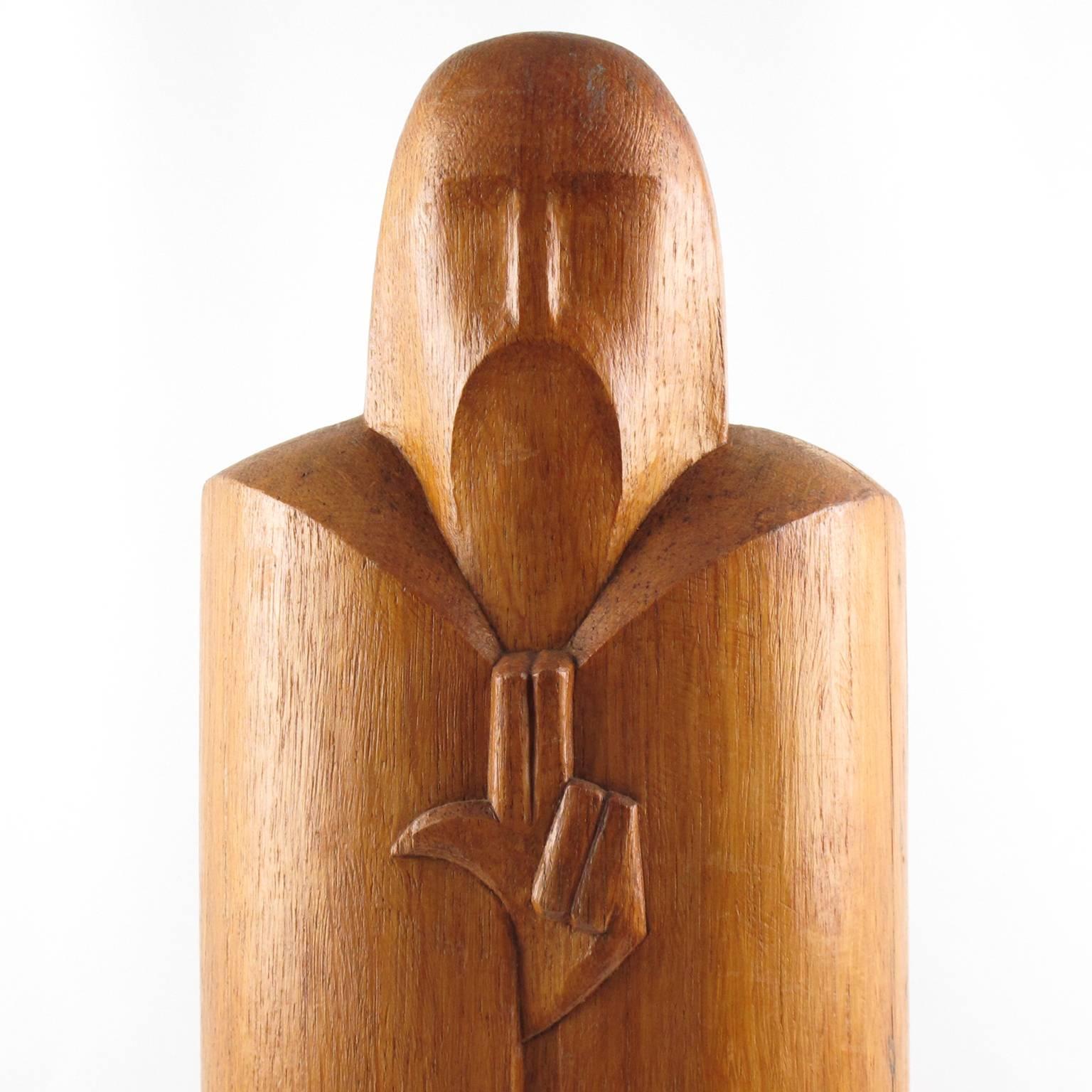 Rare Wood Sculpture Monk or Knight Design by Wenzel Profant, circa 1950s 1