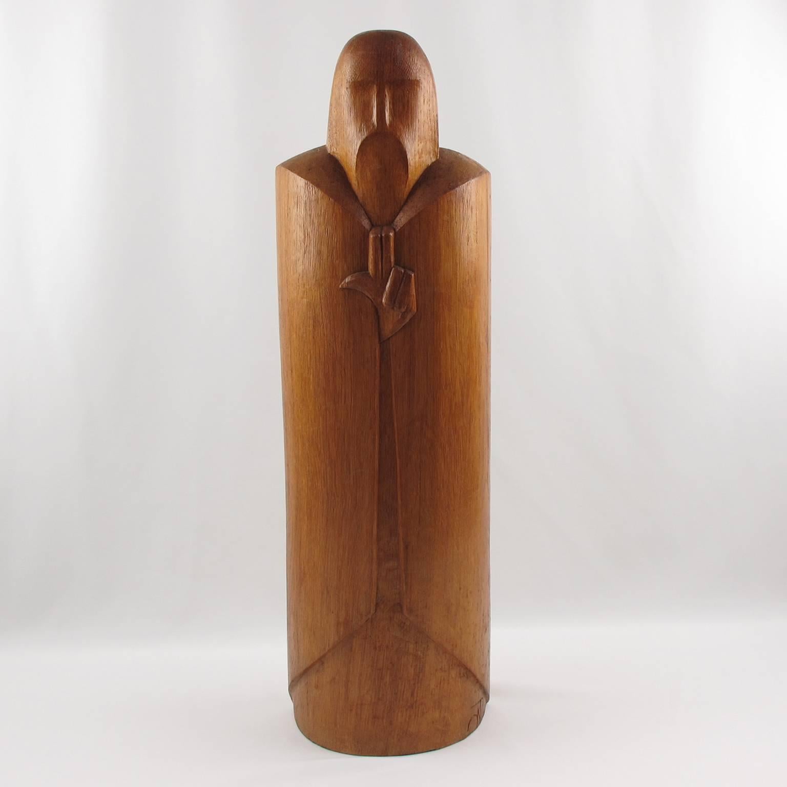 Mid-Century Modern Rare Wood Sculpture Monk or Knight Design by Wenzel Profant, circa 1950s