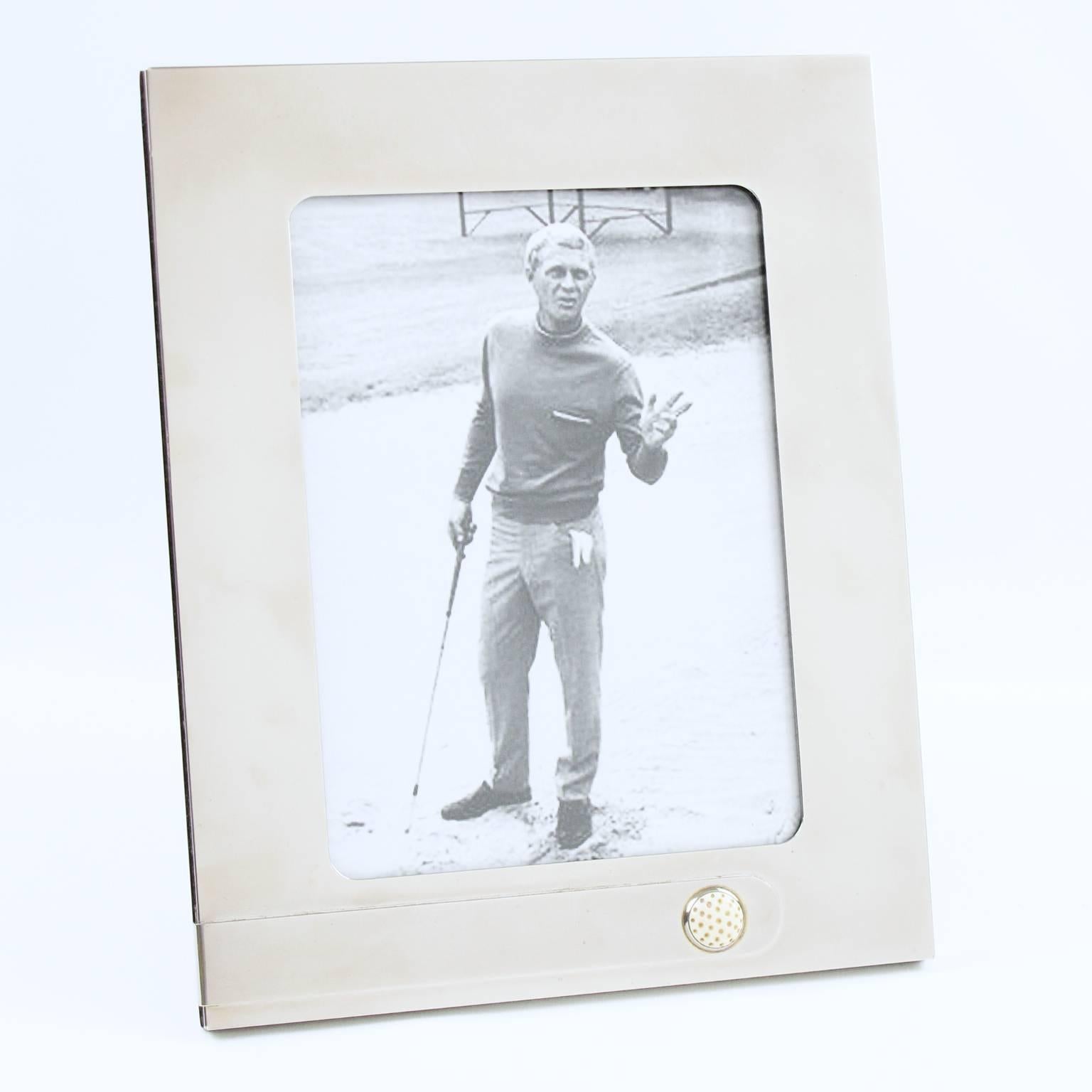 Late 20th Century Italian Gucci Silver Plate Picture Photo Frame Golf Ball Design