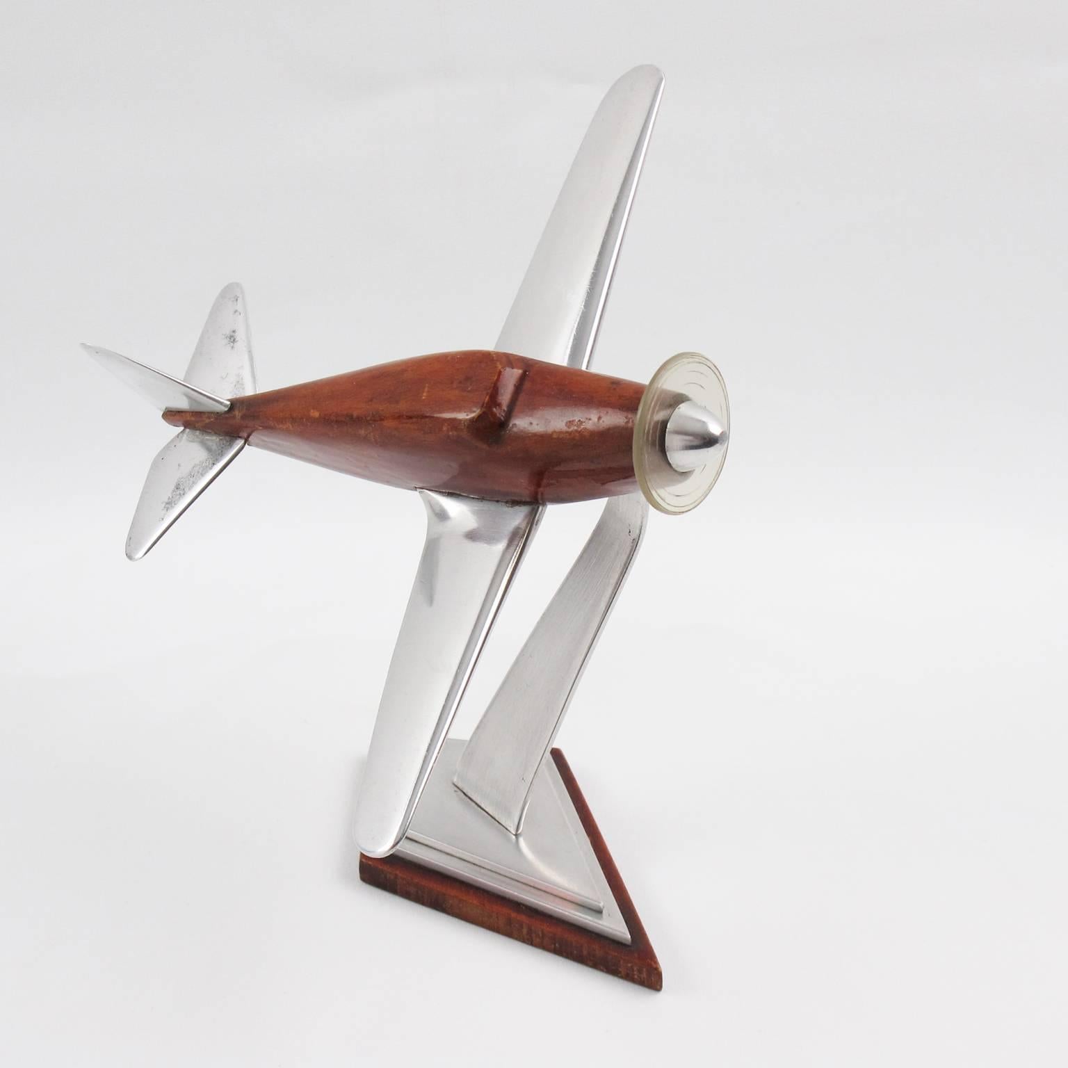 French Art Deco Wooden and Cast Aluminium Airplane Model, circa 1940s