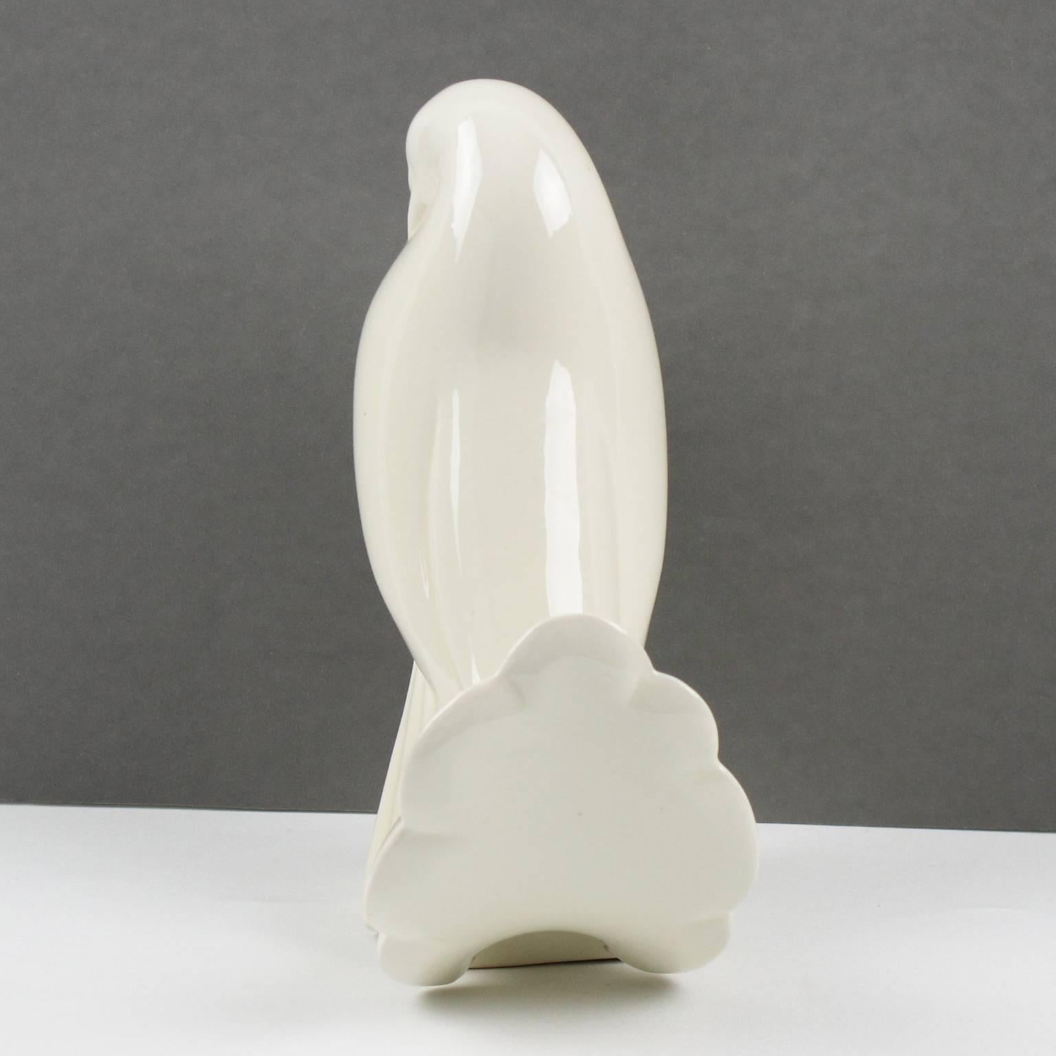 Céramique Jacques Adnet 1925 Faïence céramique craquelée Sculpture oiseau-colombe