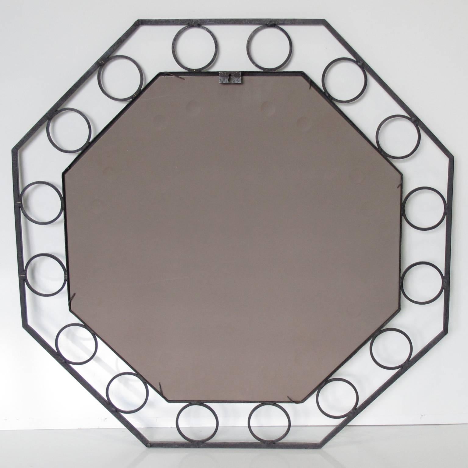 Mid-20th Century Mid-Century Modern Large Cast Iron Mirror with Optic Bullseye Motif, circa 1950s