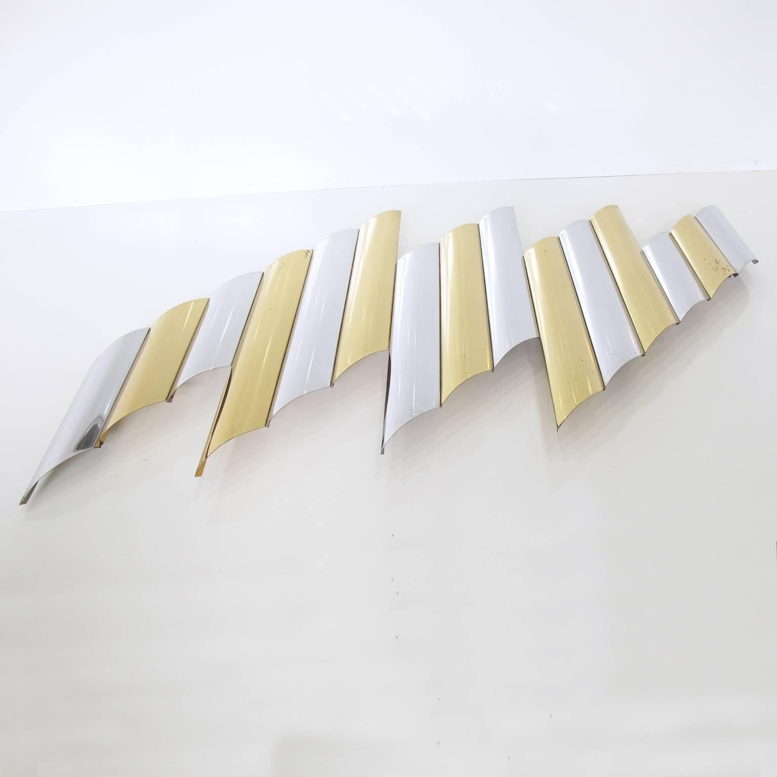 Brass Large Modernist Cityscape Wall Sculpture by Curtis Jere, 1986
