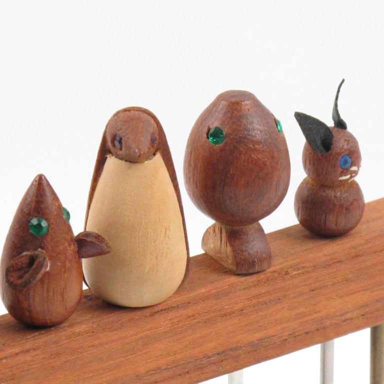 French MidCentury Modern Teak Barware Cocktail Picks Carved Animals