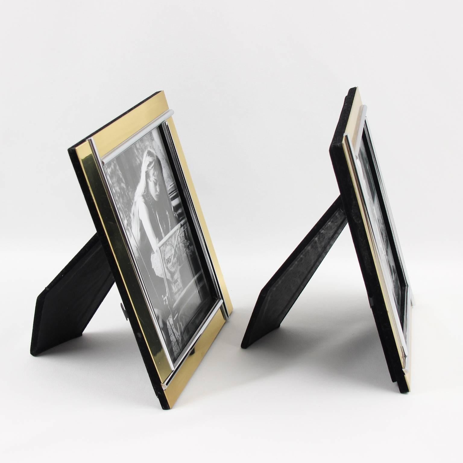 Mid-Century Modern Modernist Pair of Picture Photo Frame Chrome and Brass by Noel B.C, Italy, 1970