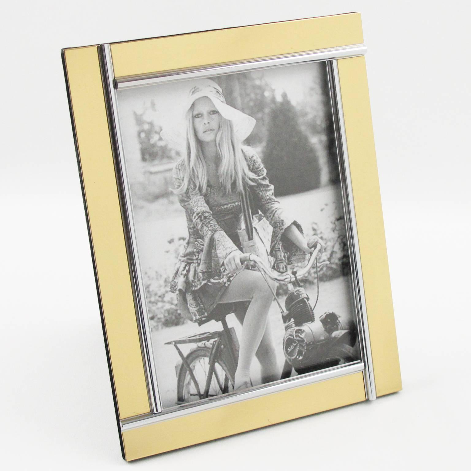 Modernist Pair of Picture Photo Frame Chrome and Brass by Noel B.C, Italy, 1970 1