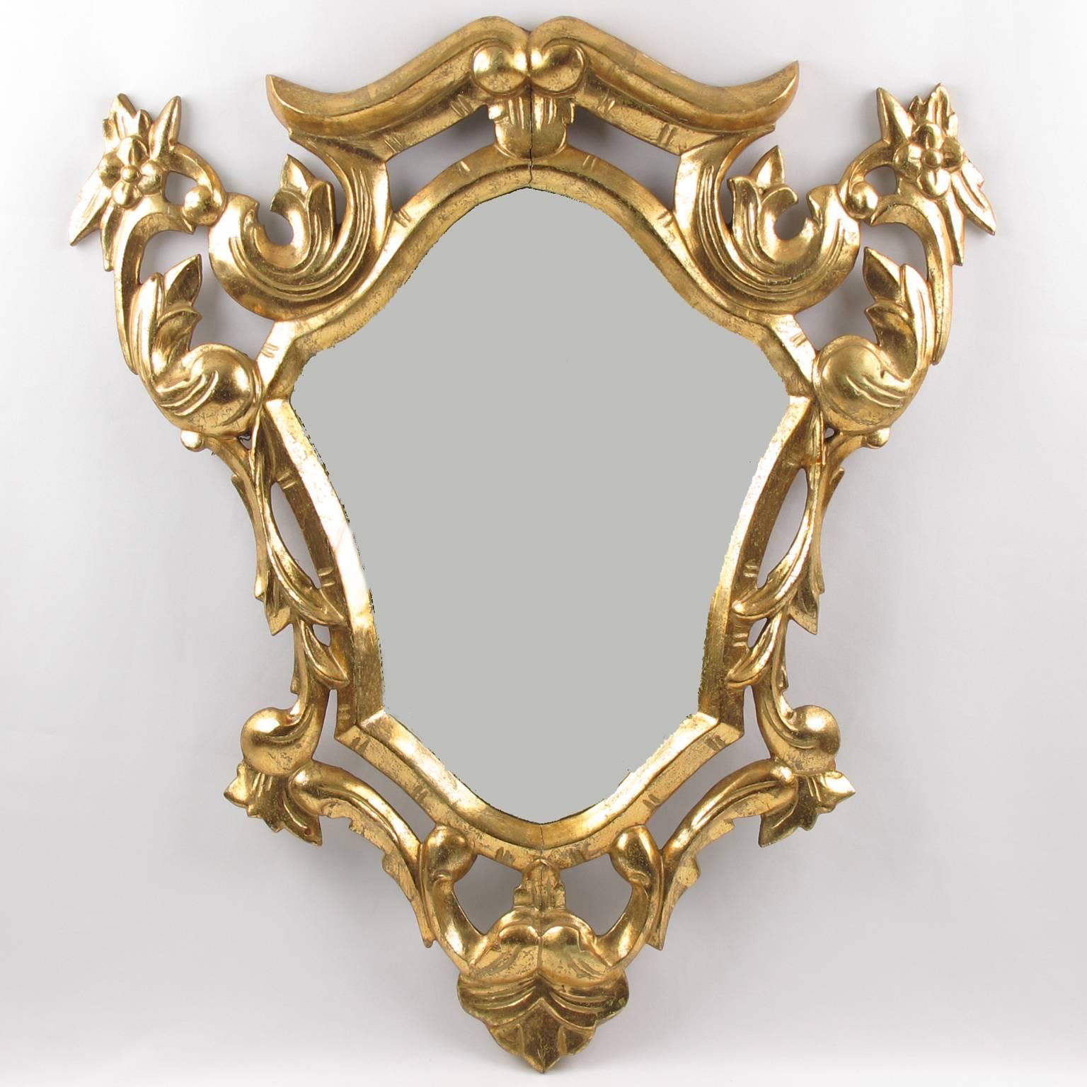 French Rococo Hand-Carved Giltwood Wall Mirror, circa 1920s 3