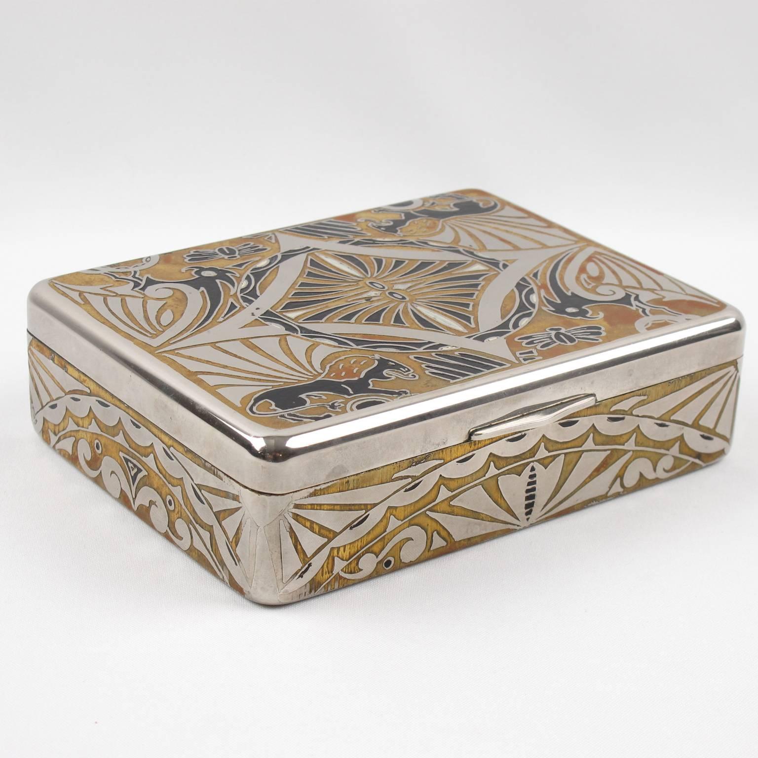 20th Century Jugendstil Polished Chrome and Brass Inlaid Decorative Box, Germany, 1910s