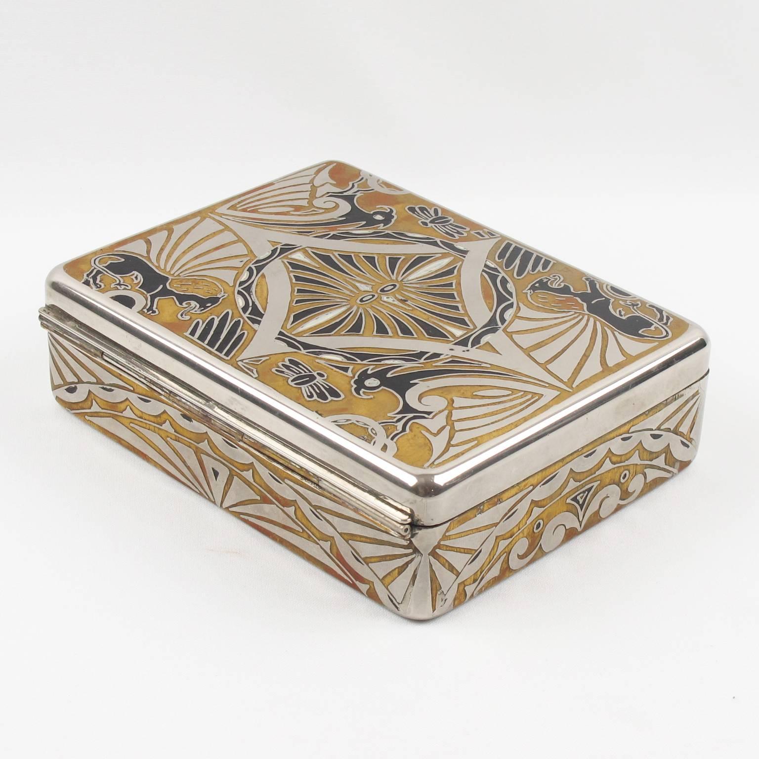 Jugendstil Polished Chrome and Brass Inlaid Decorative Box, Germany, 1910s 1
