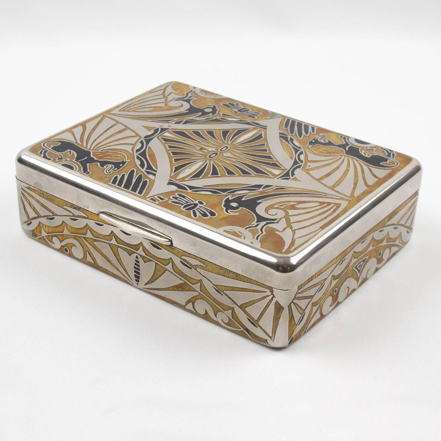 Jugendstil Polished Chrome and Brass Inlaid Decorative Box, Germany, 1910s 3