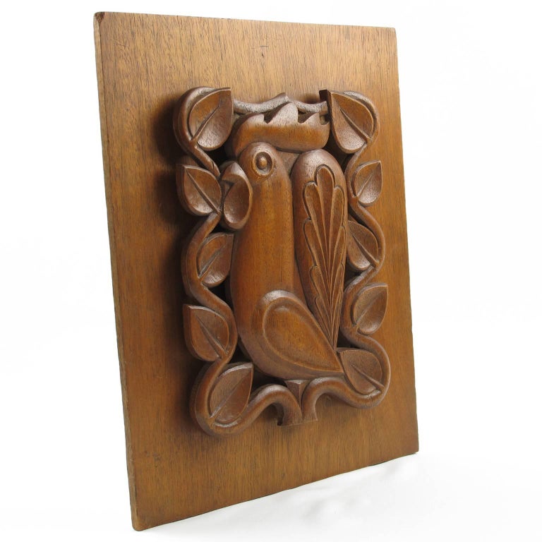 1950s Mid Century Modern Wooden Wall Art Sculpture Panel Rooster Superbly Handcrafted French Mid Century Modernist Wood Wall Art Sculpture Panel Mounted On A