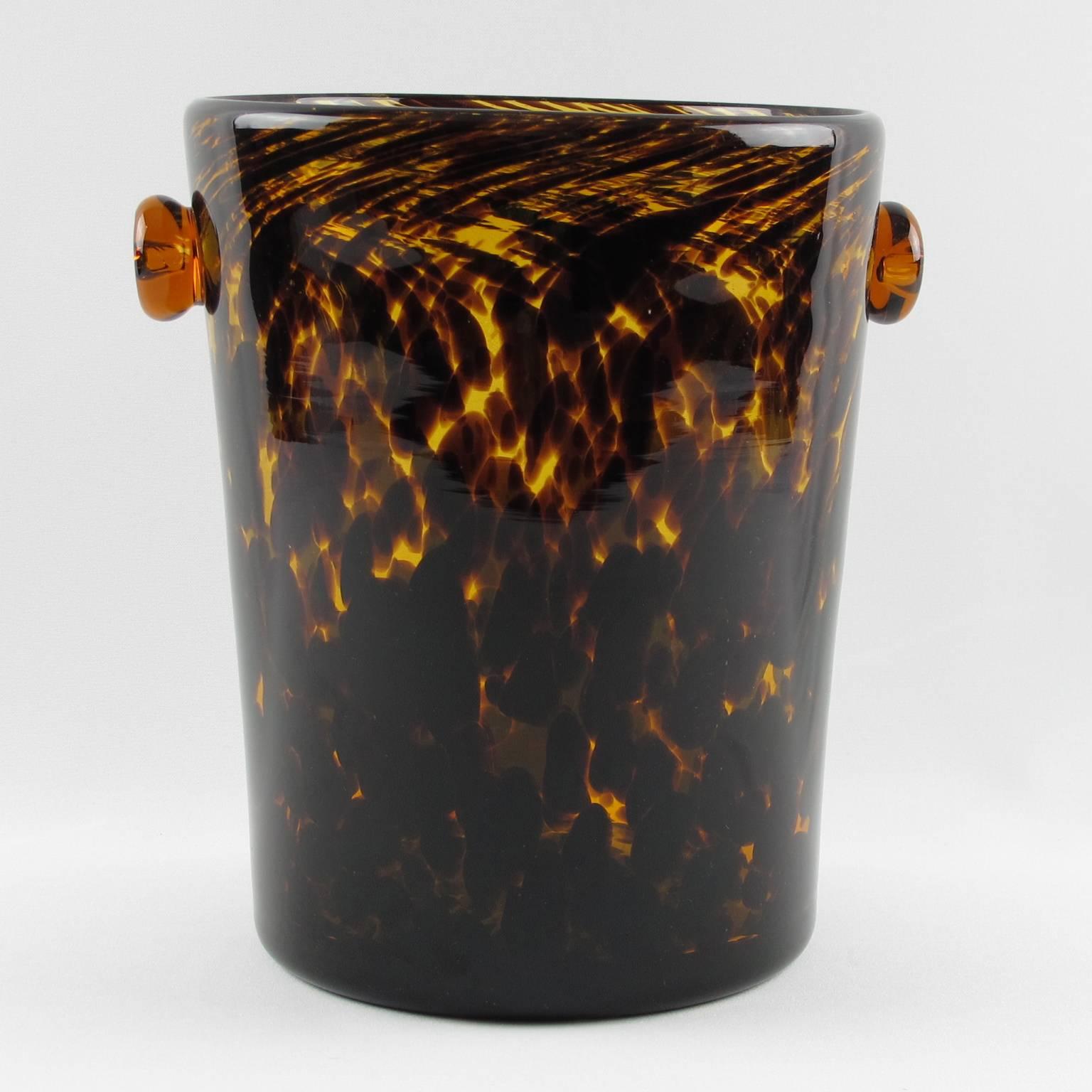 Vintage French Designer Christian Dior Glass Champagne / Wine Cooler - Ice Bucket. From the Dior Home Collection mouth-blown in Empoli, Italy in the 1960s. Exclusive tortoise shell color flowing pattern. Polished pontil mark on the bottom. Excellent