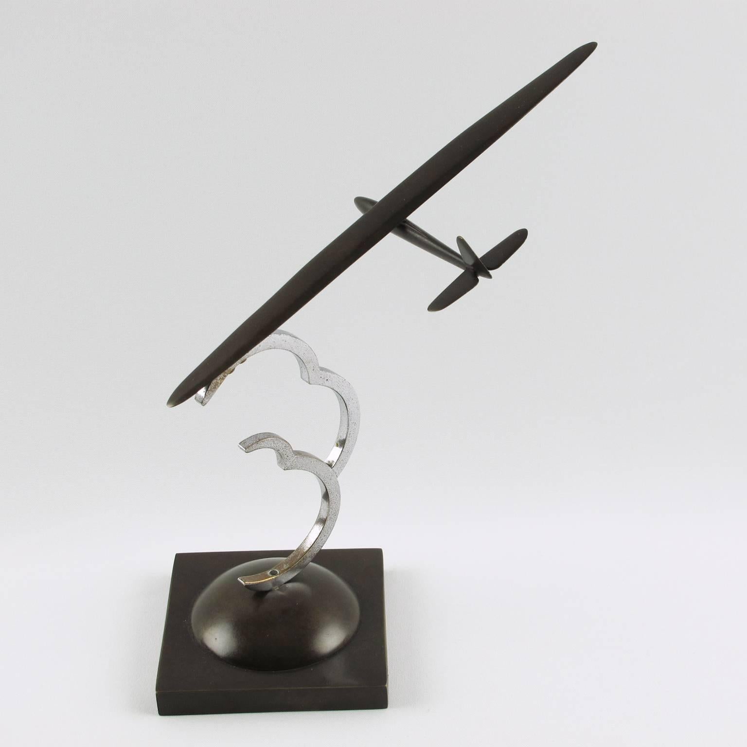 American Art Deco Figural Airplane Glider Model, circa 1930s