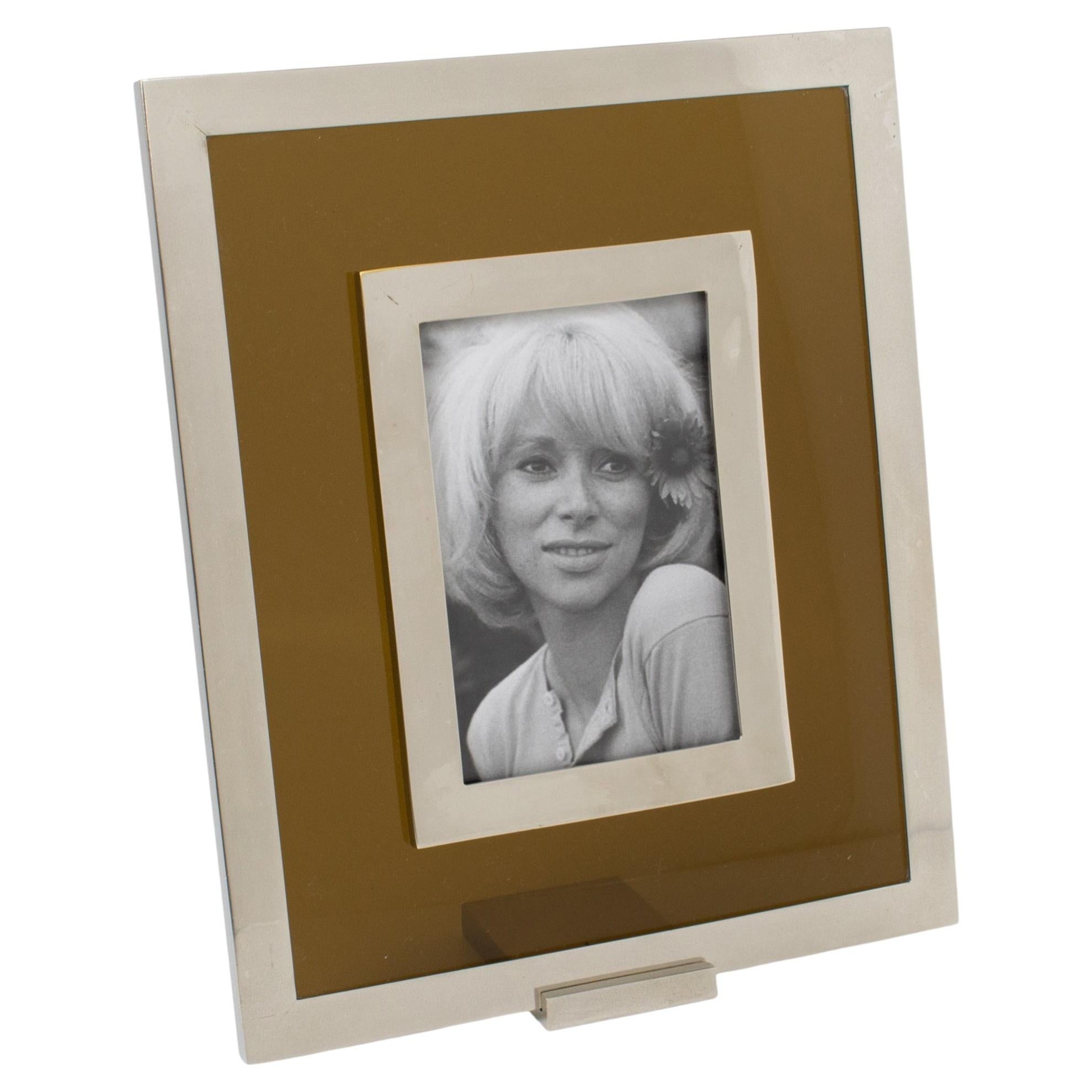 Cadre photo en métal et lucite, moderniste du milieu du siècle, 1970 en vente