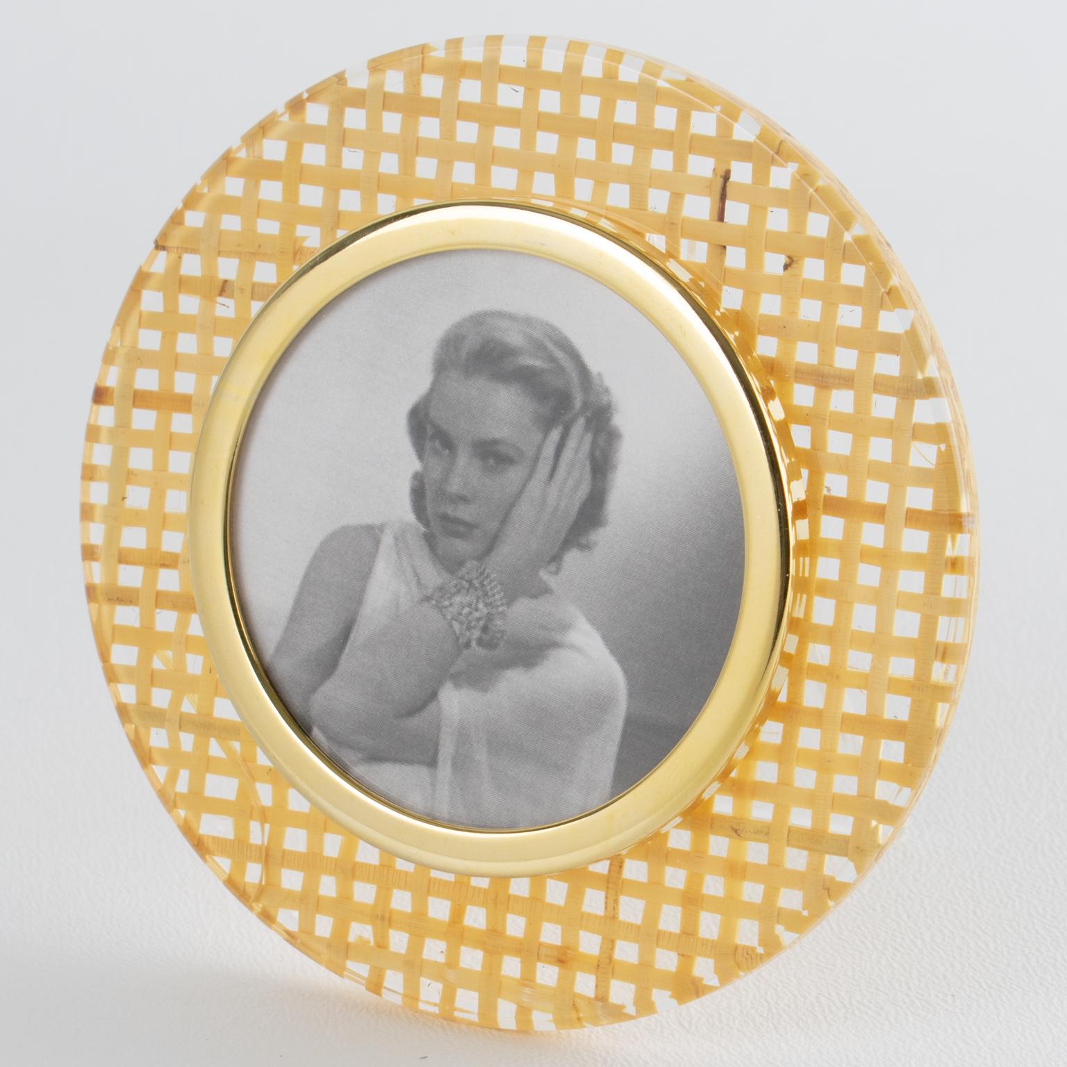 Mid-Century Modern Lucite, Rattan and Aluminum Picture Frame, Italy circa 1970 For Sale