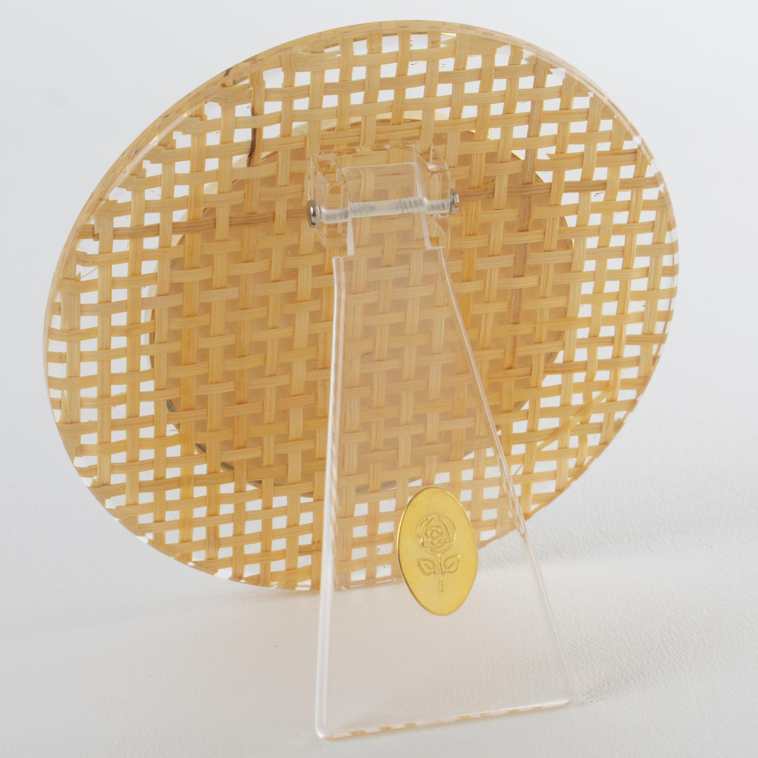 Metal Lucite, Rattan and Aluminum Picture Frame, Italy circa 1970 For Sale