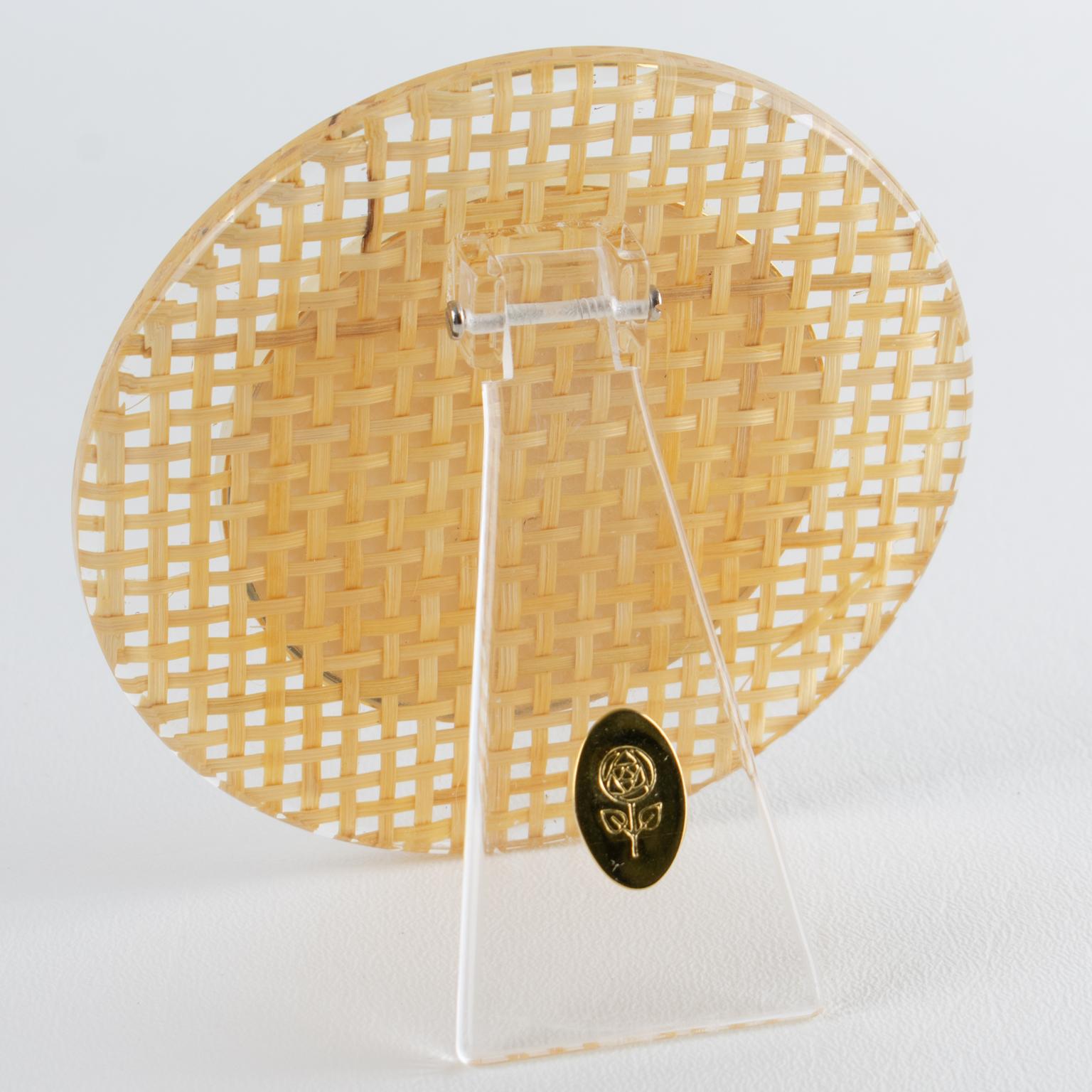 Late 20th Century Lucite, Rattan and Aluminum Picture Frame, Italy circa 1970 For Sale
