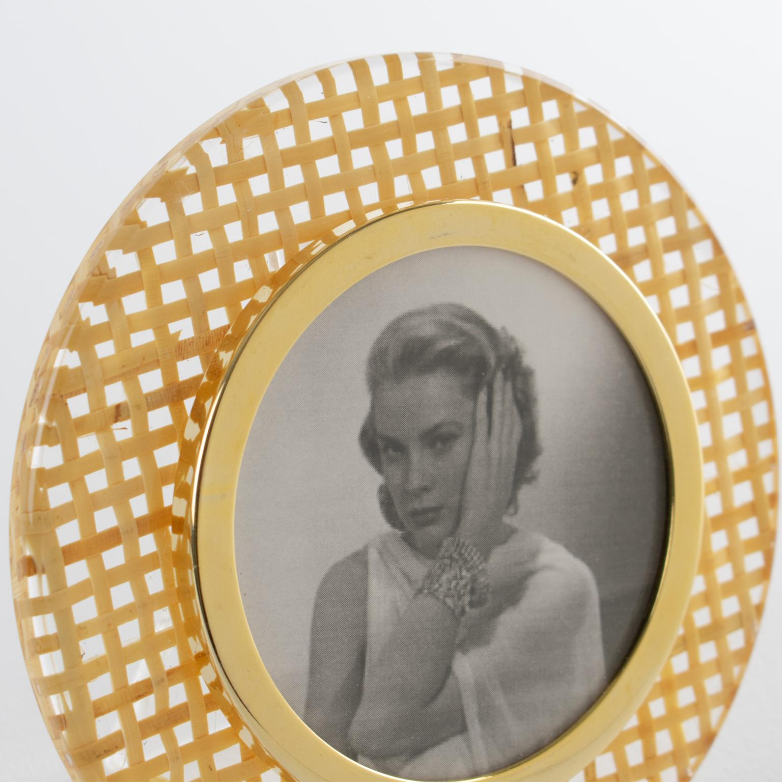 Lucite, Rattan and Aluminum Picture Frame, Italy circa 1970 For Sale 1