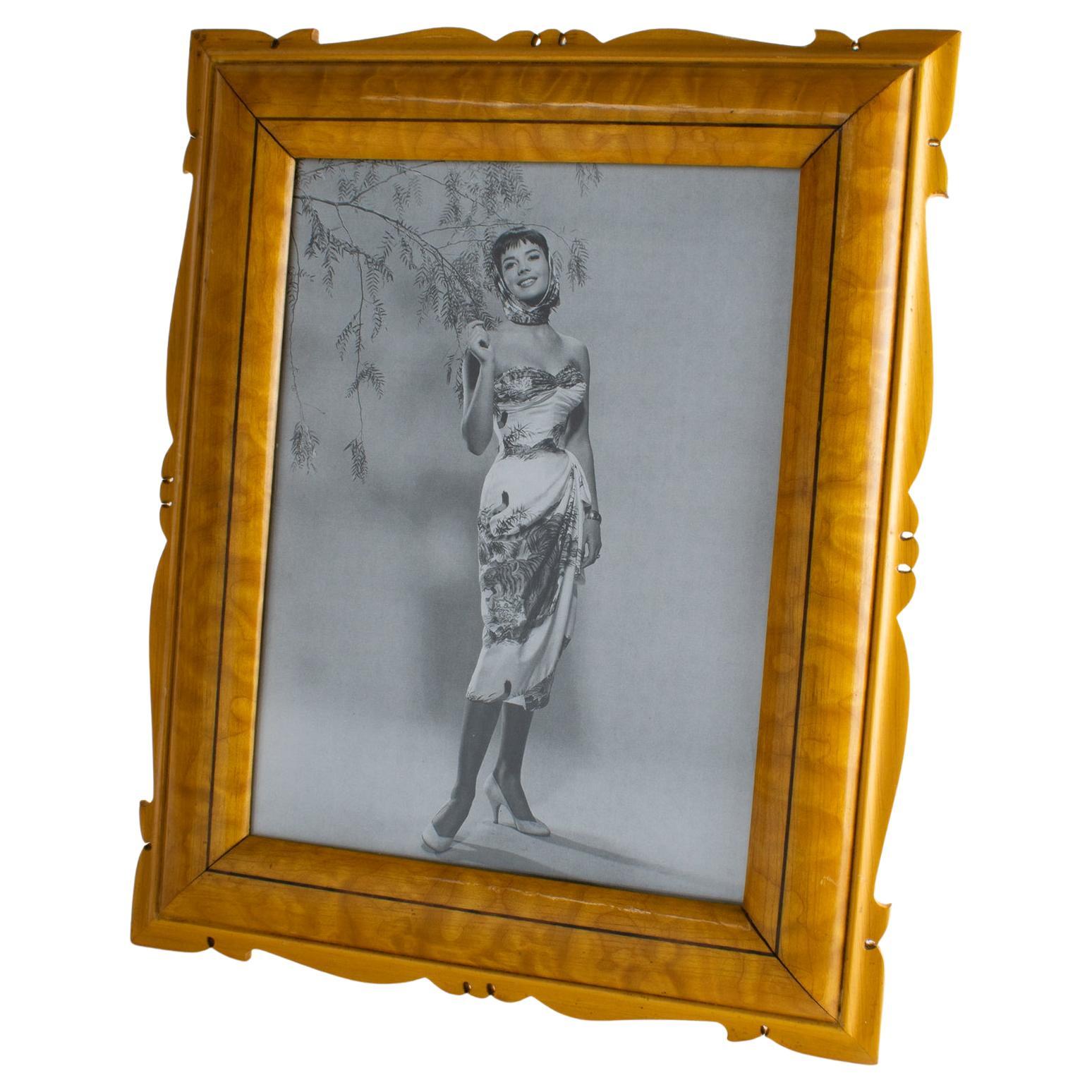Varnish Carved Sycamore Wood Picture Frame, circa 1940 For Sale
